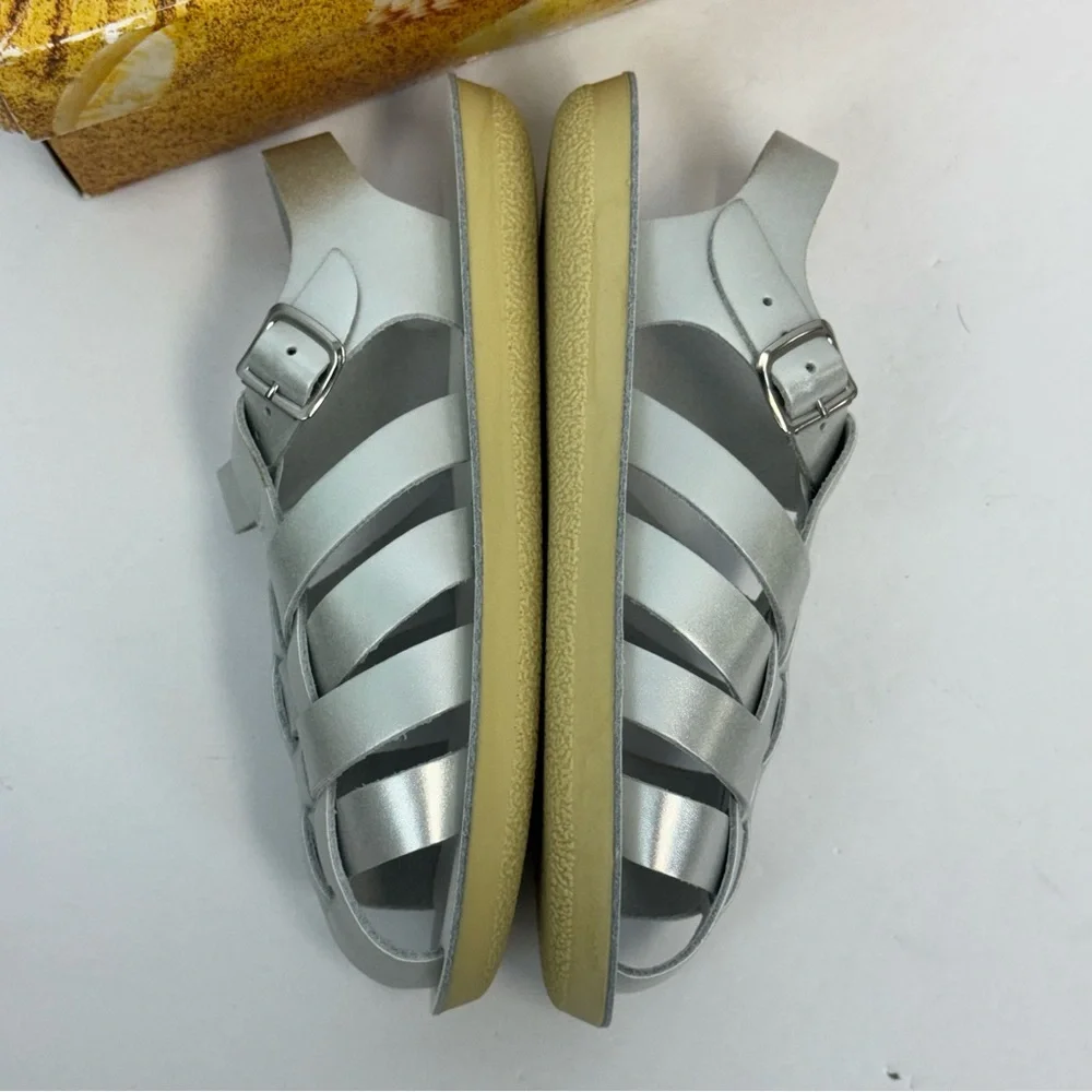 Sun-San Salt Water Silver Sailor Laced Sandals Children's Sz. 13 New‎ In Box
